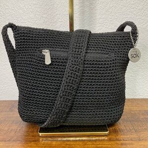 The Sak Stone Gray Crochet Knit Crossbody Shoulder Bag‎